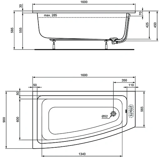 Ванна акриловая Ideal Standard i.life 160х90 L T476801