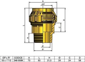 Муфта компрессионная переходная 50мм x 1½"н Tiemme 3400009 Муфта компрессионная переходная 50мм x 1½"н Tiemme 3400009, 2