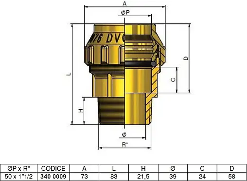 Муфта компрессионная переходная 50мм x 1½&quot;н Tiemme 3400009