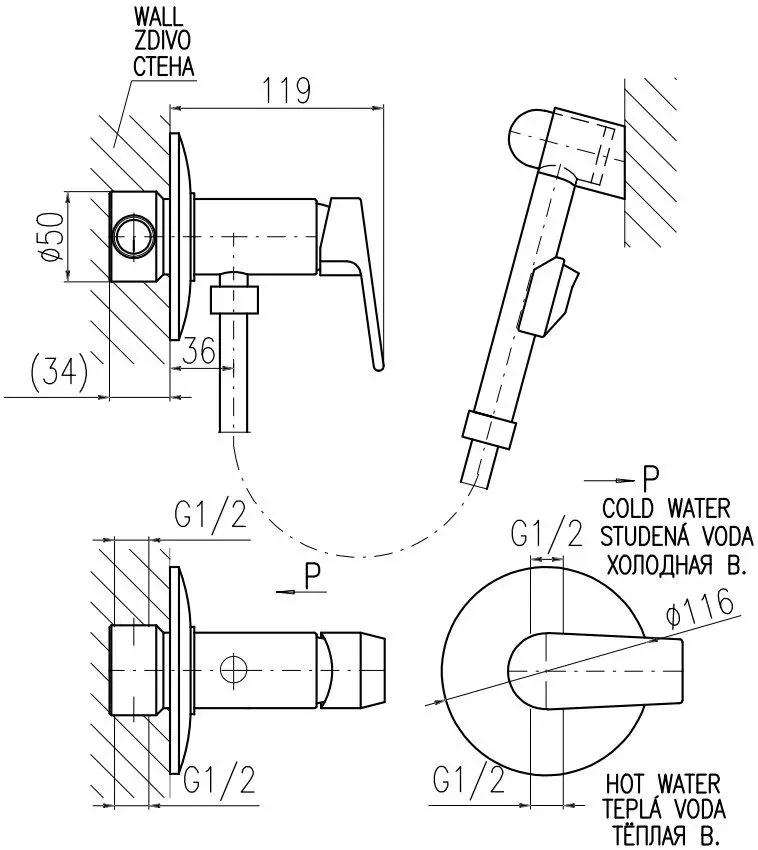 Гигиенический душ со смесителем Rav Slezak Colorado чёрный матовый/хром CO147/1CMATC, 2
