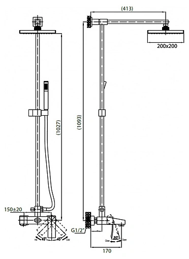 Душевая система со смесителем для ванны Cezares Quattro хром QUATTRO-C-CVD-01-S