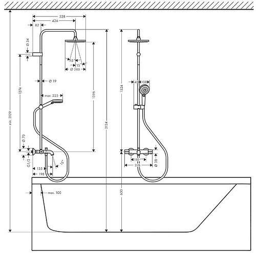 Душевая система с термостатом для ванны Hansgrohe Vernis Blend 200 1jet хром 26274000
