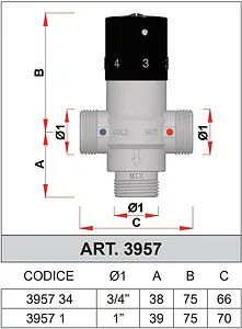 Трехходовой термостатический смесительный клапан 1&quot; +25...+65°С Kvs 2.6 Far Termo FA 3957 1, 2