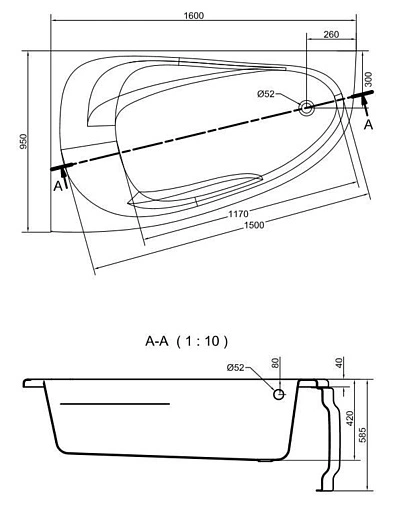 Ванна акриловая Cersanit Joanna 160x95 R 63339