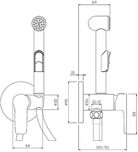 Гигиенический душ со смесителем Rossinka хром W25-51 Гигиенический душ со смесителем Rossinka хром W25-51, 2