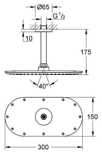 Лейка верхнего душа с потолочным креплением Grohe Rainshower Veris 300 хром 26059000
