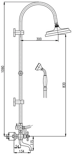 Душевая система со смесителем для ванны Rav Slezak Morava retro хром MK559.5/3