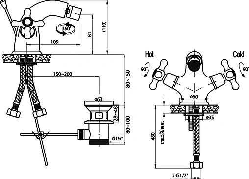 Смеситель для биде Cezares Retro золото RETRO-C-BS1-03