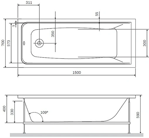 Ванна акриловая Am.Pm Gem 150x70 черный матовый W90A-150-070B-A