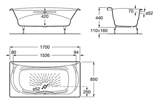 Ванна чугунная Roca Akira 170x85 23257000R