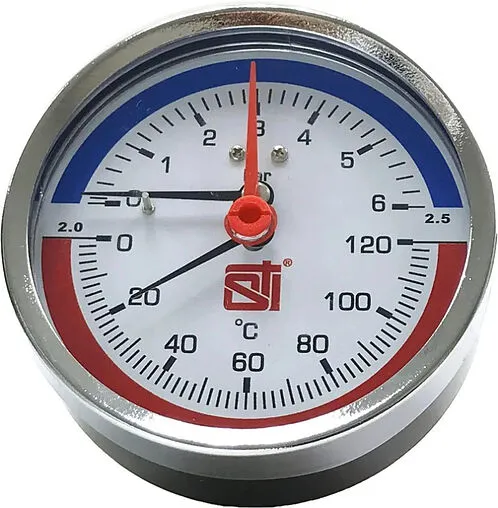Термоманометр аксиальный STI 63мм 6 бар 120°С ½&quot; ТМА63-12-06УП