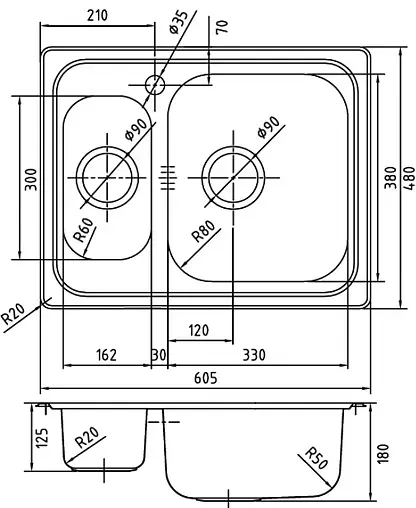 Мойка кухонная IDDIS Strit 60.5 R хром STR60SZi77K