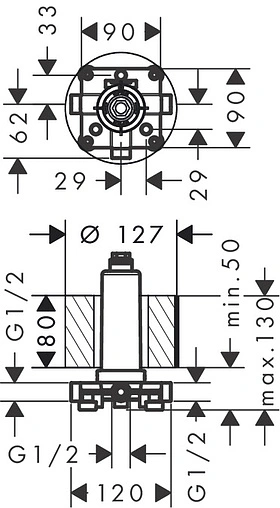 Скрытая часть верхнего душа с потолочным подсоединением Hansgrohe Rainmaker Select 24010180
