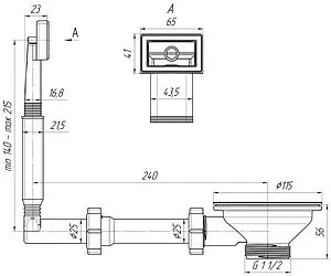 Выпуск с корзиной для мойки с прямоугольным переливом Ани Пласт хром N305 Выпуск с корзиной для мойки с прямоугольным переливом Ани Пласт хром N305, 2