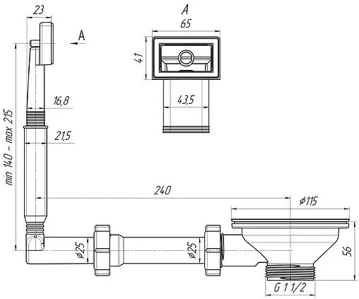 Выпуск с корзиной для мойки с прямоугольным переливом Ани Пласт хром N305