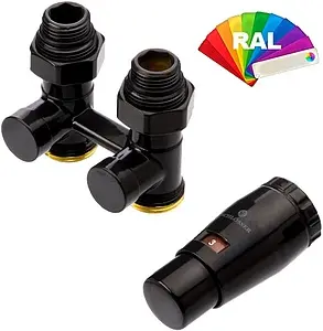 Узел нижнего подключения радиатора прямой с термоголовкой ¾"ек x ¾"ек (½"н) Schlosser Standard инд.заказ по RAL 600800055.Ral Узел нижнего подключения радиатора прямой с термоголовкой ¾"ек x ¾"ек (½"н) Schlosser Standard инд.заказ по RAL 600800055.Ral, 1