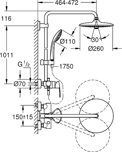 Душевая система со смесителем для душа Grohe Euphoria 260 хром 27473001 Душевая система со смесителем для душа Grohe Euphoria 260 хром 27473001