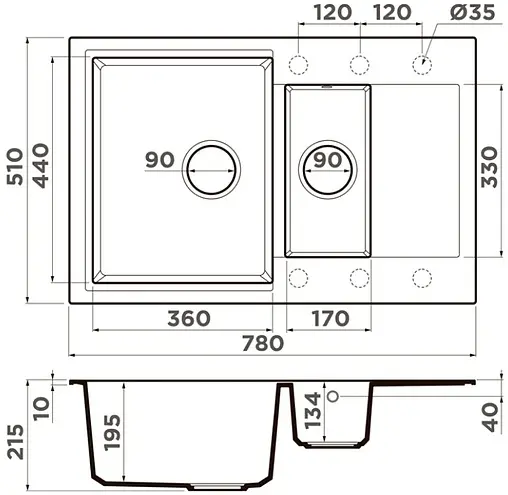 Мойка кухонная Omoikiri Daisen 78-2-BL черный 4993334