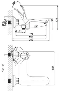 Смеситель для ванны D&K Venice Baciano хром DA1033241 Смеситель для ванны D&K Venice Baciano хром DA1033241, 2