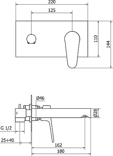 Смеситель для раковины из стены Cezares Peonia хром PEONIA-BLS2-01-W0