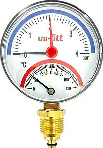 Термоманометр радиальный Uni-fitt 80мм 4 бар 120°С ½&quot; 311D1442, 1