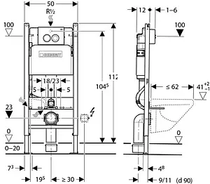 Комплект 5 в 1 Geberit Renova Rimfree 500.124.TC.R с кнопкой Delta 21 хром глянцевый Комплект 5 в 1 Geberit Renova Rimfree 500.124.TC.R с кнопкой Delta 21 хром глянцевый, 2