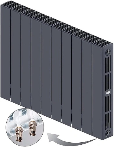 Радиатор биметаллический 10 секций нижнее правое подключение Rifar Supremo Ventil 500 серый RSVRP50010 tit