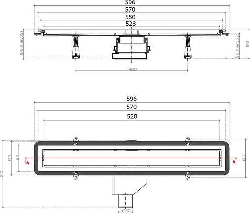 Лоток душевой Set 550мм h=52мм 0.8л/сек Pestan Confluo Premium Gold Line 550 13100052