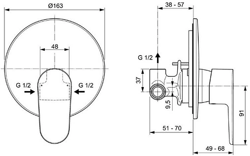 Смеситель для душа скрытого монтажа Ideal Standard Cerafine O чёрный матовый/хром A7192XG