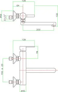 Смеситель для кухни настенный Fiore Katana хром 77CR7540, 2