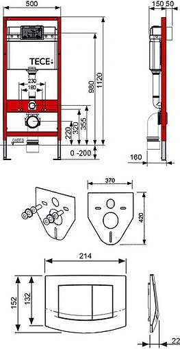 Инсталляция для подвесного унитаза Set 4 в 1 TECEbase kit K400200 с кнопкой TECEambia белый глянцевый