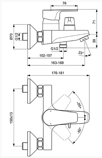 Смеситель для ванны Ideal Standard Cerafine Model D хром BC494AA