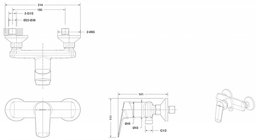 Смеситель для душа Bravat Rhein чёрный матовый F9429564BW-01-ENG