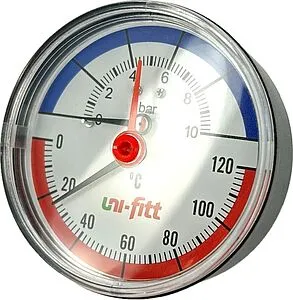 Термоманометр аксиальный Uni-fitt 80мм 10 бар 120°С ½&quot; 310D3442, 3