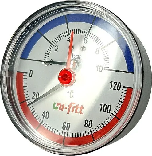 Термоманометр аксиальный Uni-fitt 80мм 10 бар 120°С ½" 310D3442 Термоманометр аксиальный Uni-fitt 80мм 10 бар 120°С ½" 310D3442