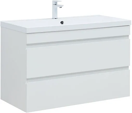 Тумба-умывальник подвесная Aquanet Нота New 100 белый глянец 00335420+00284116