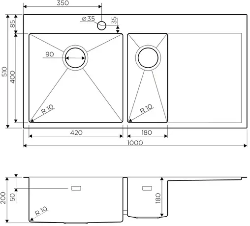 Мойка кухонная Omoikiri Akisame 100-2-IN-L нержавеющая сталь 4973544