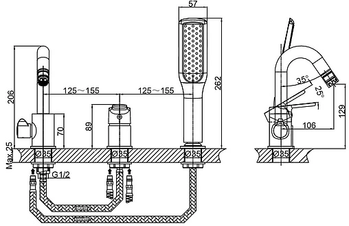 Смеситель на борт ванны на 3 отверстия D&K Rhein Marx хром DA1394901 Смеситель на борт ванны на 3 отверстия D&K Rhein Marx хром DA1394901
