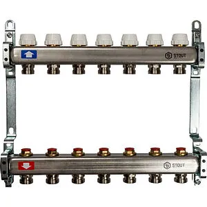 Группа коллекторная без расходомеров 7 отводов 1&quot;в/в x ¾&quot;ек Stout SMS 0922 000007, 1