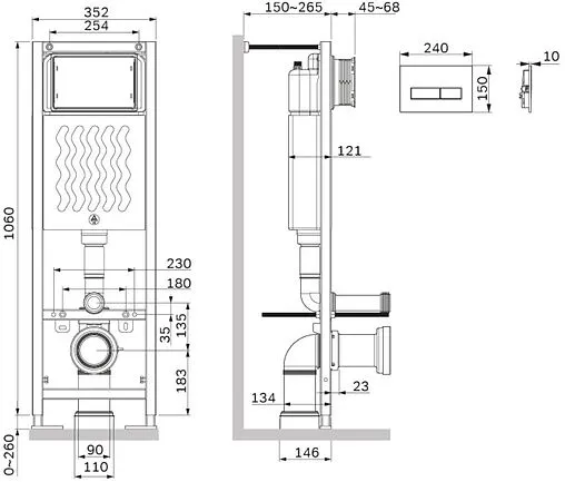 Инсталляция для подвесного унитаза Set 4 в 1 Am.Pm ErgoFit I012711.0338 с кнопкой черный матовый