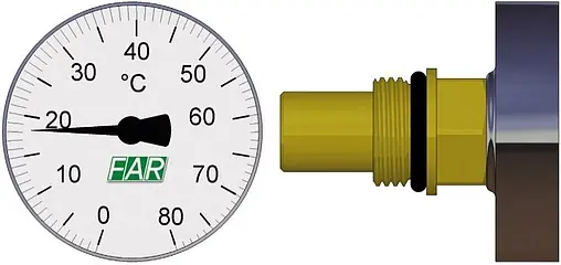 Термометр биметаллический Far 40мм 80°С гильза 36мм ⅜&quot; FA 2651