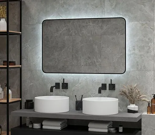 Зеркало с подсветкой Continent Torry Led 90x70 с фоновой подсветкой, бесконтактным сенсором, с подогревом чёрный ЗЛП2030