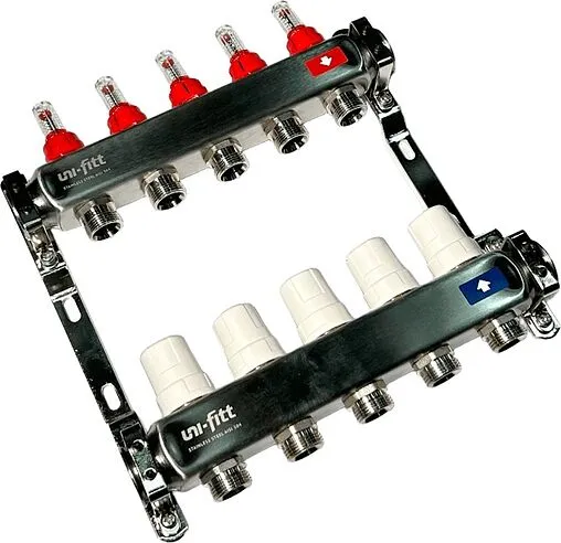Группа коллекторная с расходомерами 5 отводов 1&quot;в/в x ¾&quot;ек Uni-fitt OPTIMAL 450B4305.RU