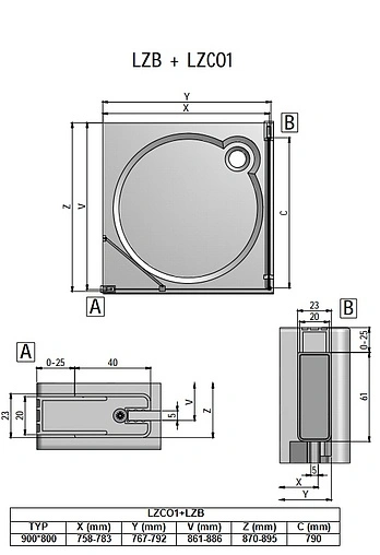 Душевое ограждение 900x800мм прозрачное стекло Roltechnik Lega Lift Line LZCO1+LZB/900*800 227-9000000-00-02+228-8000000-00-02