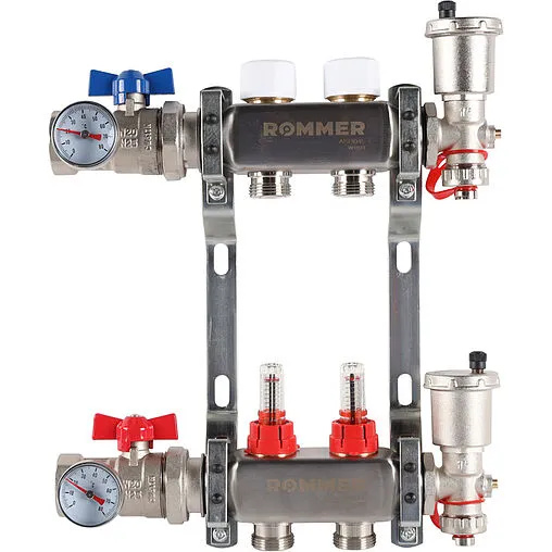 Группа коллекторная с расходомерами 2 отвода 1&quot;в/в x ¾&quot;ек Rommer RMS-1210-000002