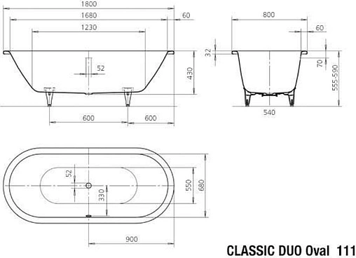 Ванна стальная Kaldewei Classic Duo Oval 180x80 mod. 111 anti-slip+easy-clean белый 291230003001