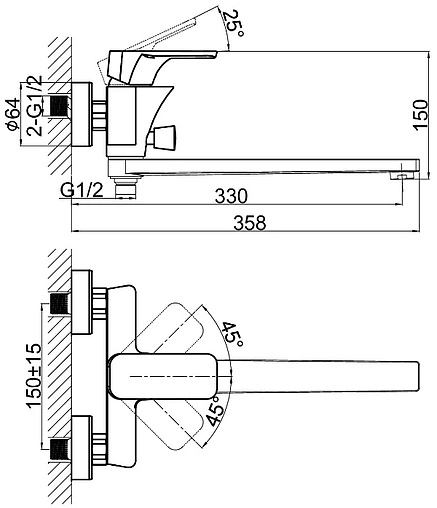 Смеситель для ванны с длинным изливом D&amp;K Berlin Freie хром DA1433301