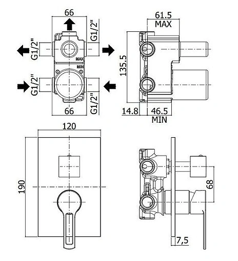 Смеситель для ванны скрытого монтажа Paffoni Ringo чёрный матовый RIN019NO/M