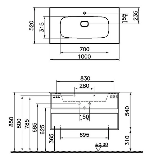 Тумба-умывальник подвесная VitrA Metropole 100 чёрный/сливовое дерево 58183