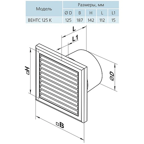 Вентилятор вытяжной Вентс 125 К белый